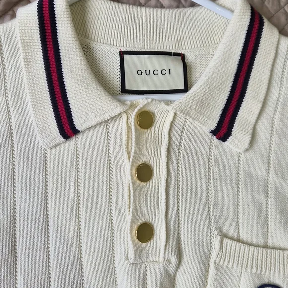 Gucci White Polo with Burgundy-Trim Collar and Hem - Picture 3 of 7
